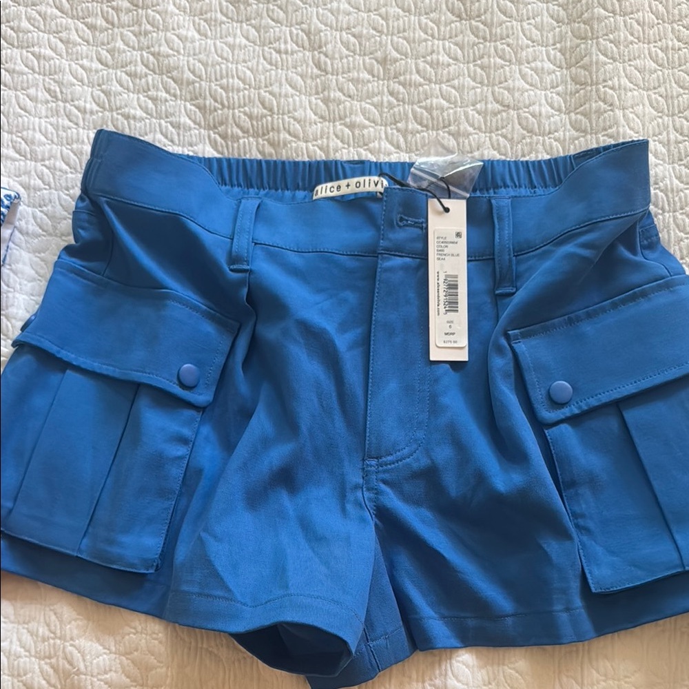Alice + Olivia Blue Cargo Shorts with Modern Cut